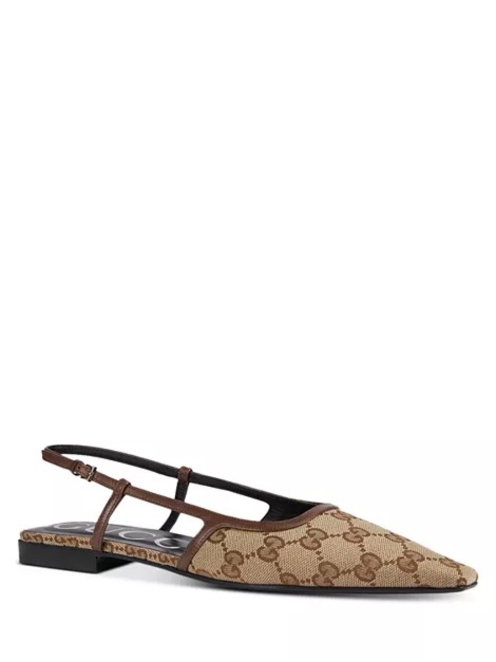 Gucci Brown/Beige GG Canvas Pointed Slingback Flat